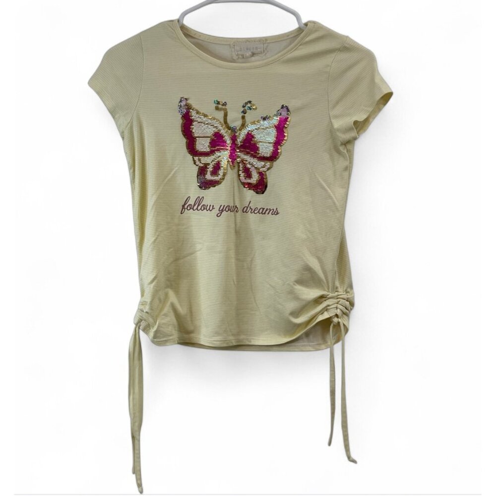 Btween Embellished Butterfly Graphic Tee With Drawstring Detail Size 10